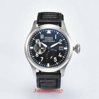 Parnis 47mm Power Reserve Indicator Automatic Men Wristwatch Date Window Leather