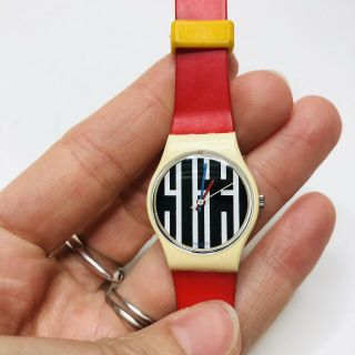 1980s Vintage 963 Graphic Swatch Watch Red Yellow Black White Swiss Made Bold