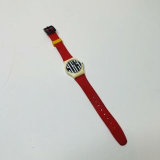 1980s Vintage 963 Graphic Swatch Watch Red Yellow Black White Swiss Made Bold 2