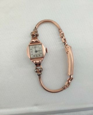 Vintage 14k Rose Gold Ladies Wrist Watch 17j Gigantic S.  A Geneva Scrap