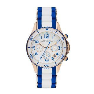 Marc Jacobs Blue,  White Silicone Wrapped Rose Gold S/steel,  Chrono Watch - Mbm2594
