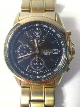 Seiko Watch 7t92 - 0cw0 Gold Plate Chronograph - -