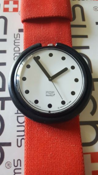 Swatch Basic Black Pwbb120 1990 Pop 39mm Textile Red Band