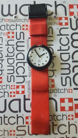 Swatch Basic Black PWBB120 1990 Pop 39mm Textile Red Band 2