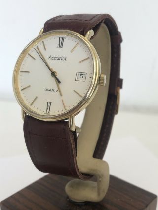 Accurist Vintage Gents Quartz Watch With Burgundy Leather Strap