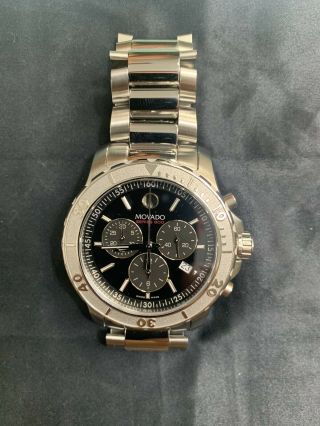Movado Series 800 Chronograph Black Dial Steel 2600110 Mens Swiss 42mm Watch