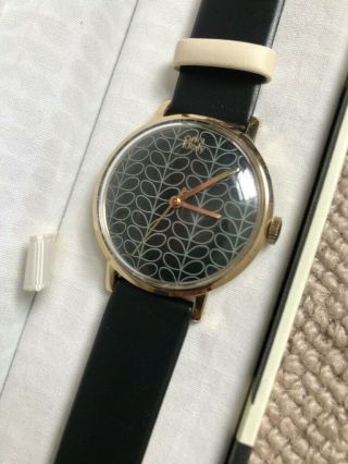 Orla Kiely Round Watch Gold Case/black Leather Strap,  Brand