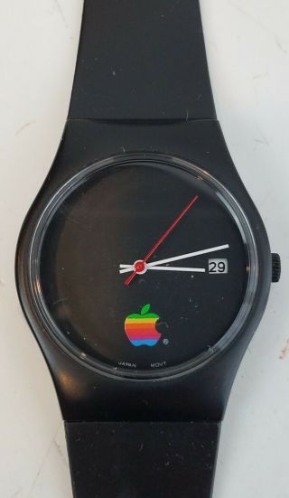 Apple Computers Rainbow Mens Wrist Watch Sharp Vintage Runs Nos?