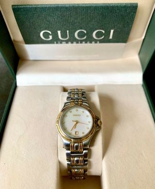 Authentic Vintage Gucci 9040l Ladies Two Tone Wrist Watch