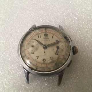 Vintage Stainless Enicar Chronograph Telemeter For Parts/repair 30 Mm Face