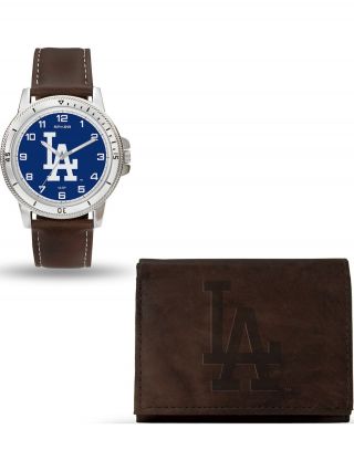 Mlb Los Angeles Dodgers Leather Watch/wallet Set By Rico Industries