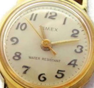 Women Watch Timex Vintage Wind Up Analog Brown Leather Band Runs Wristwatch