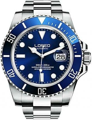 Loreo Diver Watch Submariner Auto 200m Blue Dial Sapphire