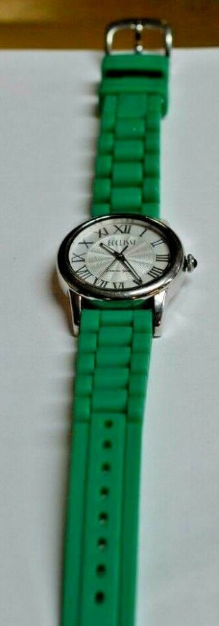 Ecclissi Sterling Silver 23980 Sr626sw Green Rubber Band Wrist Watch