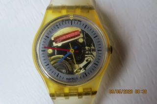 1987 Swatch Watch Jelly Fish Classic Skeleton Red&blue Hands Battery