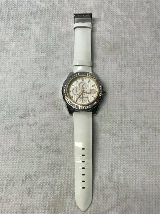 Marc Ecko E13574g2 48mm Day Date White Iced Womens Watch Leather Band