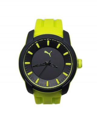 Puma Mens Watch P6004 Quartz Sport Watch Green Silicone Strap