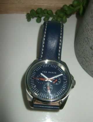 Ted Baker Mens Watch Blue Leather Strap Cost £145 No Box Needs Battery 10025259