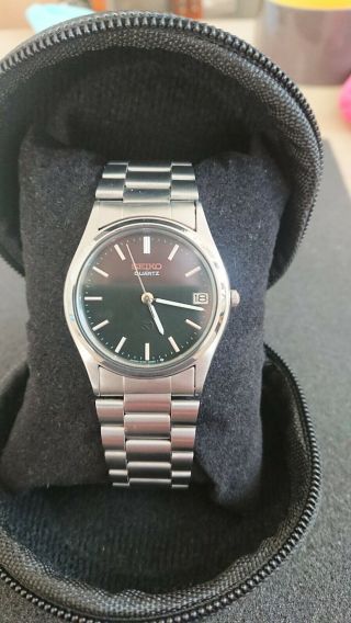 Rare Vintage Seiko Sq Stainless Steel Quartz Watch Black Dial 8122 - 6080