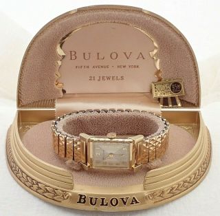 Vintage Mens Art Deco Bulova 10k Gold Filled 21 Jewel Wristwatch Watch W/ Case