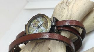 Orologio Bracciale Vintage,  Con Piccolo Quadrante Rotondo Con Mappa