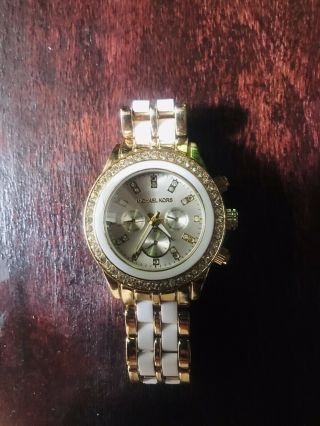 Michael Kors Gold,  White Wrist Watch Women Chronograph Wear On Band