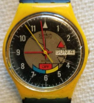 Vintage Swatch Yamaha Racer Gj 700 Day & Date Quartz Wrist Watch - Circa 1985