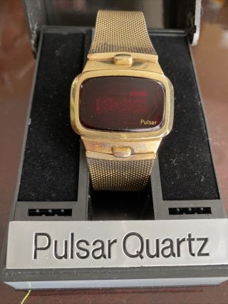 Vintage Pulsar 14k Gold Filled Red Led Mens Watch Time Computer Inc Usa
