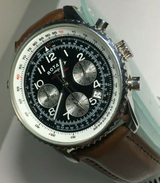 Rotary Gs03351/19 Gents Stainless Steel Chronograph With Brown Leather