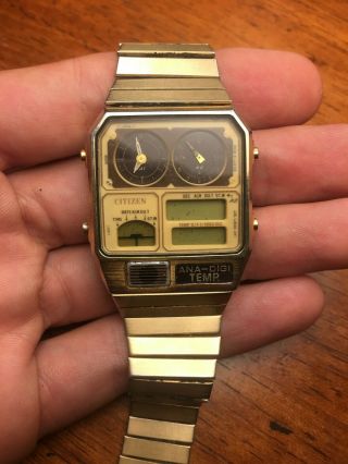 Citizen Ana Digi Temp Lcd Vintage Alarm Chronograph Digital Gold Or Re