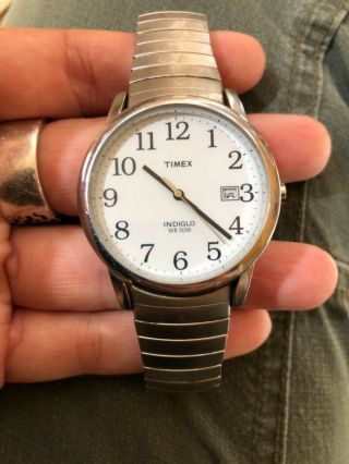 Vintage Men’s Timex Indiglo Wr 30m Cr2016 Cell Watch White Dial Needs Battery