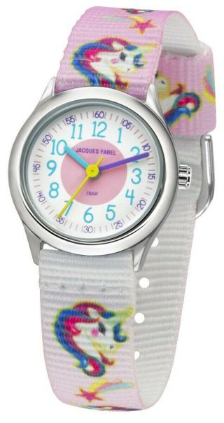 Jacques Farel Kinder - Armbanduhr Analog Quarz Mädchen Textilband Hcc 042 Einhorn