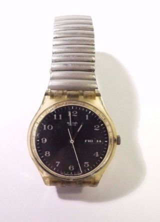 Swatch Watch Black Face Date & Time Ag 1996