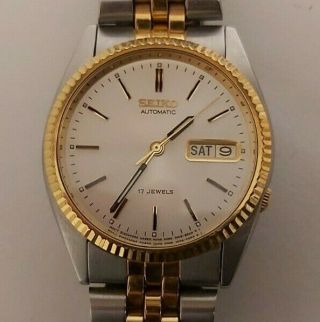 Rare Vintage Seiko Automatic 17 Jewels 7009 - 3119 Day Date Two Tone Men 
