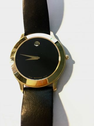Movado Museum 2100005 Gold Classic Black Dial Leather Wrist Watch Men 