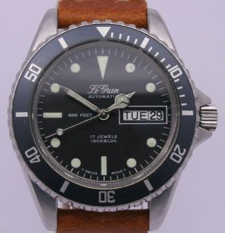 Vintage Legran 666ft Mens 37mm Stainless Steel Automatic Divers Watch Sub Style