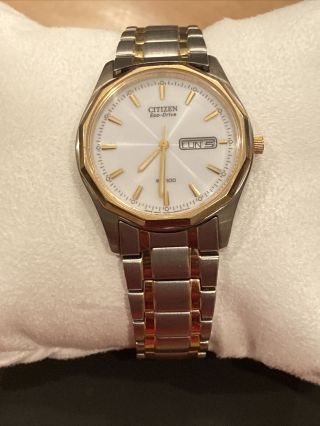 Citizen So82477 - Ka Mens Two Tone Ss Gold White Analog Eco Drive Watch Running
