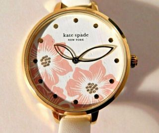 Kate Spade Metro Floral Watch Pink Flowers White Band Ksw 1511 Nib
