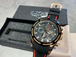Lige Casual Sport Watch For Men Rose Gold Black Luxury Waterproof Wrist Watch