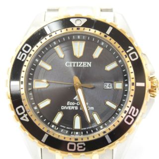 Mens Citizen Eco Drive Wrist Watch Divers Stainless Steel E168 Bracelet Strap