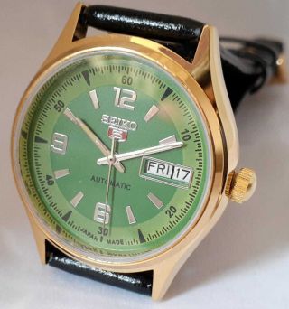 Vintage Seiko 5 Automatic Japan Made Movement No.  6309 Gold Plated Men 