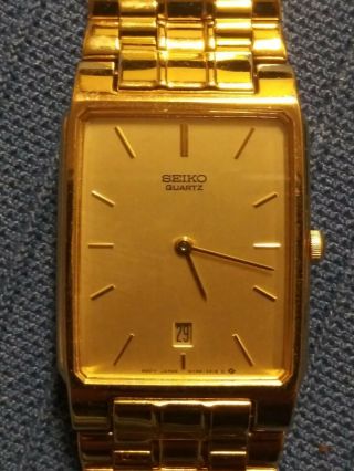 Vintage Seiko Quartz Date Gold Toned Rectangle Mens Wrist Watch Model 5y39 - 5170
