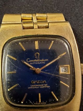 Vintage OMEGA Constellation Automatic Wristwatch Blue Black TV Dial 14K GF 3