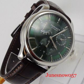 Classic Automatic Men Watch Power Reserve Date Indicator Leather Band Green Dial