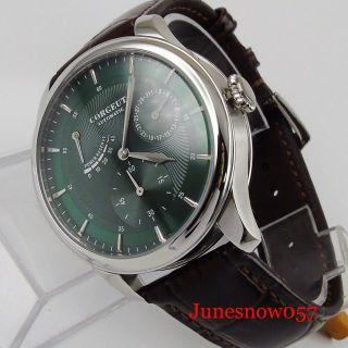 Classic Automatic Men Watch Power Reserve Date Indicator Leather Band Green Dial 2