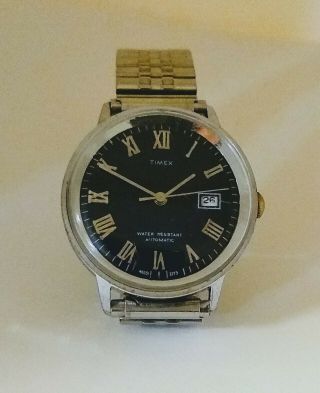 Vintage 1973 Timex Mens Automatic Self - Wind Watch W/ Date Window Runs