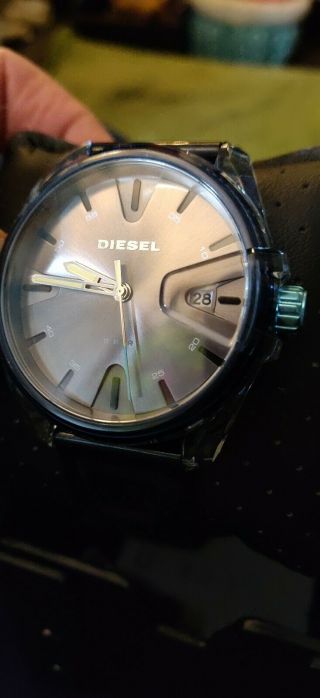 Diesel Ms9 Three Hand Blue Silicone Strap Gunmetal Dial Mens Watch Dz1868