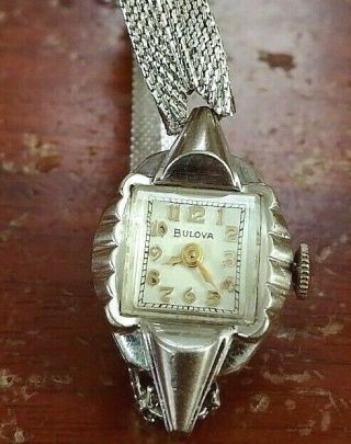 Vintage 1954 Bulova Miss America " F " Ladies Watch 10k White Gold Rgp 6bl 17j