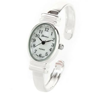 Silver Small Size Oval Face Metal Band Geneva Women 