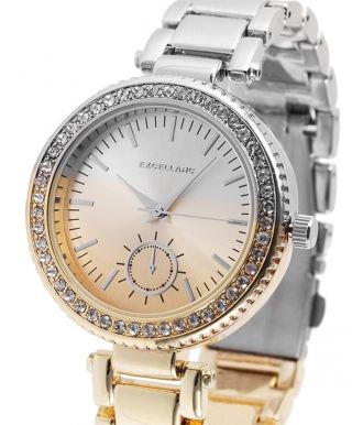 Damenuhr Armbanduhr Bicolor Silber Gold Kristallbesatz Luxus Excellanc 152124